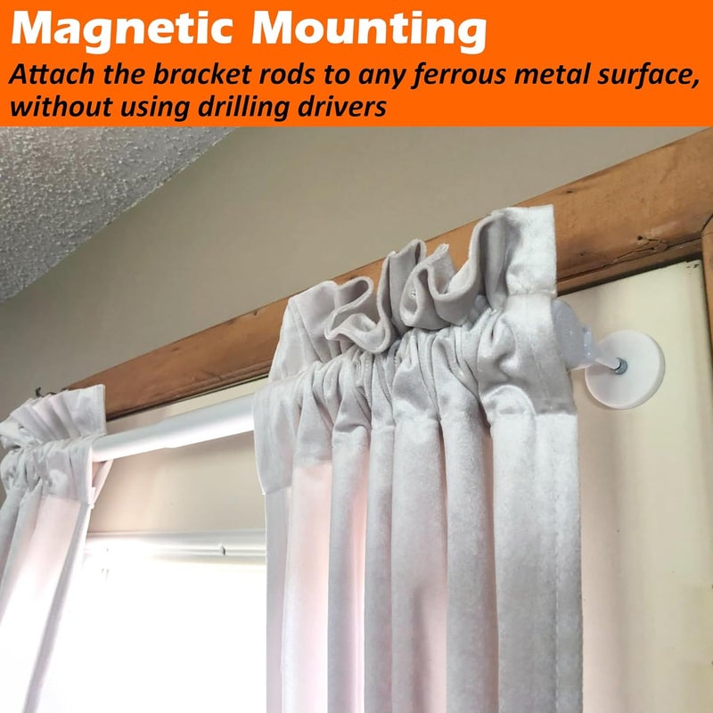 MUTUACTOR 4PCS White Magnetic Curtain Rod Brackets,Anti-Slip Magnetic Mount Curtains Rods Holders Heavy Duty,No Drilling Flexibility Curtain Rod Clamps for Hanging 1” Roman Rods Lamps Light Saber - Image 2